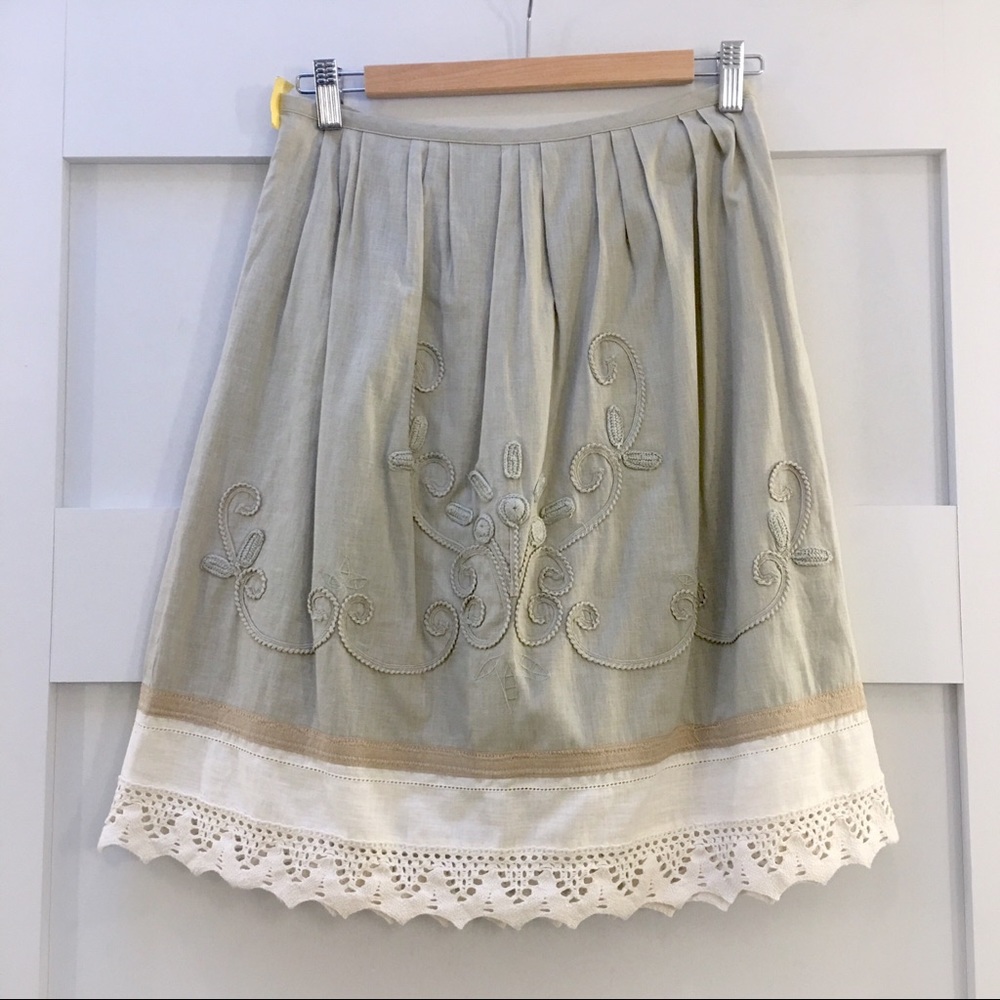 LOFT Sage Green Skirt with Embroidery